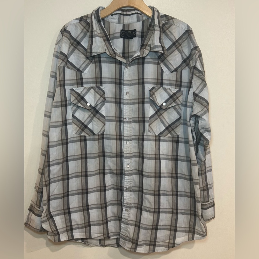 VINTAGE High Noon Pearl Snap Western Shirt Sz 2XL Brown Plaid Cowboy Rodeo